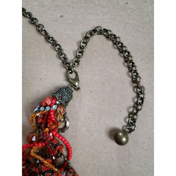 Beaded Chain Belt 40" Or Long Chunky Necklace Orange Red Brown Antique Gold - Picture 3 of 5